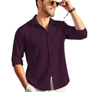 Men's Wine Striped Casual Shirt