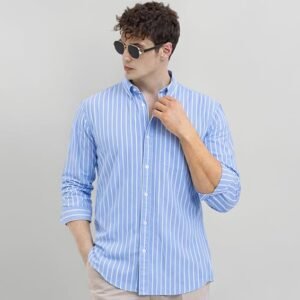 Men's Sky Blue Striped Casual Shirt