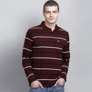 Men's Burgundy Striped Polo T-Shirt