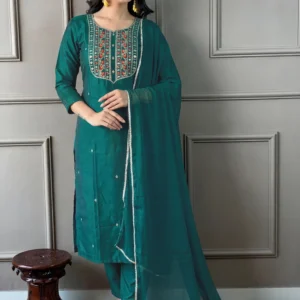 Women Teal Kurti & Dupatta Set