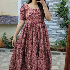 Women Printed Flared Kurta - Maroon