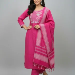 Women Pink Embroidered Kurti & Trouser Set