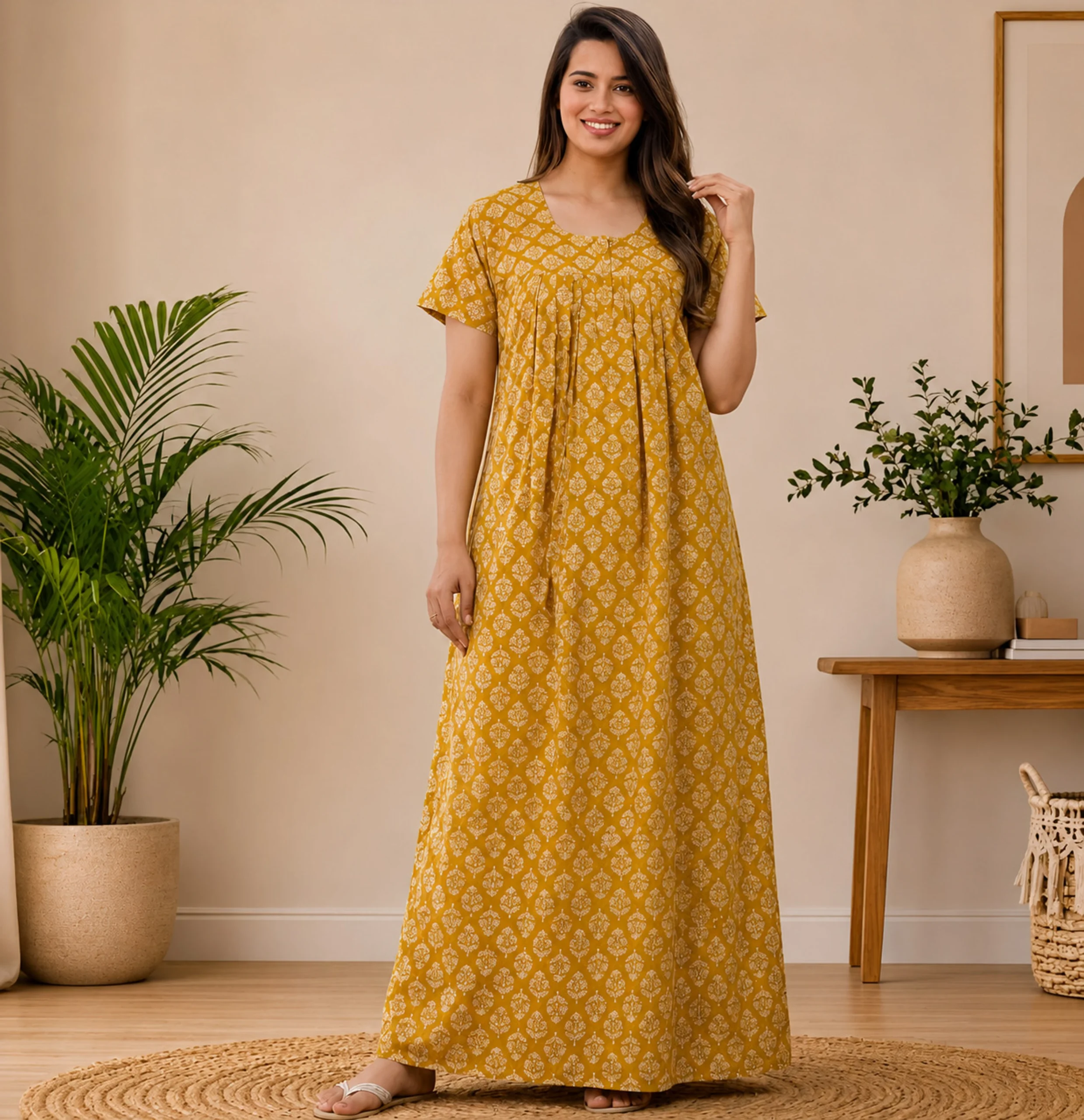 Women Yellow Printed A-Line Dress